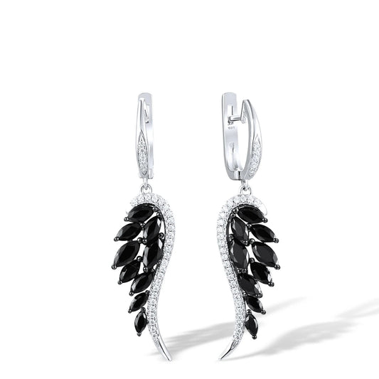 925 Sterling Silver Earrings  Black Spinel  Angel Wings Drop Jewelry