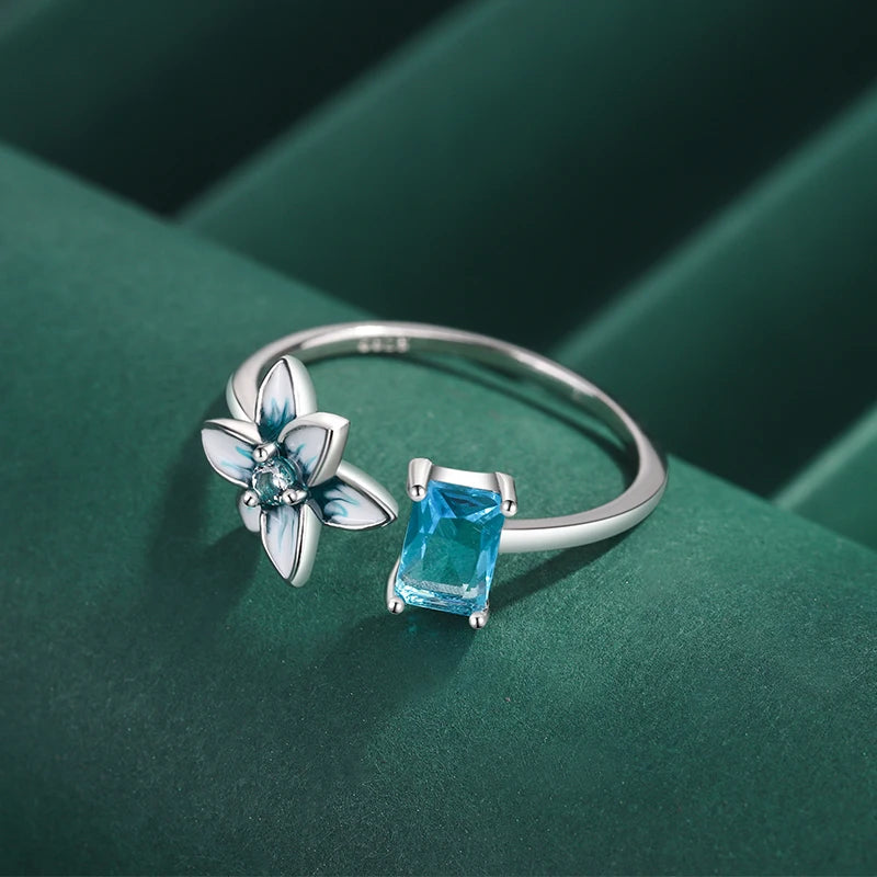 Flower Full Diamond  Blue Original Sterling Silver Jewelry