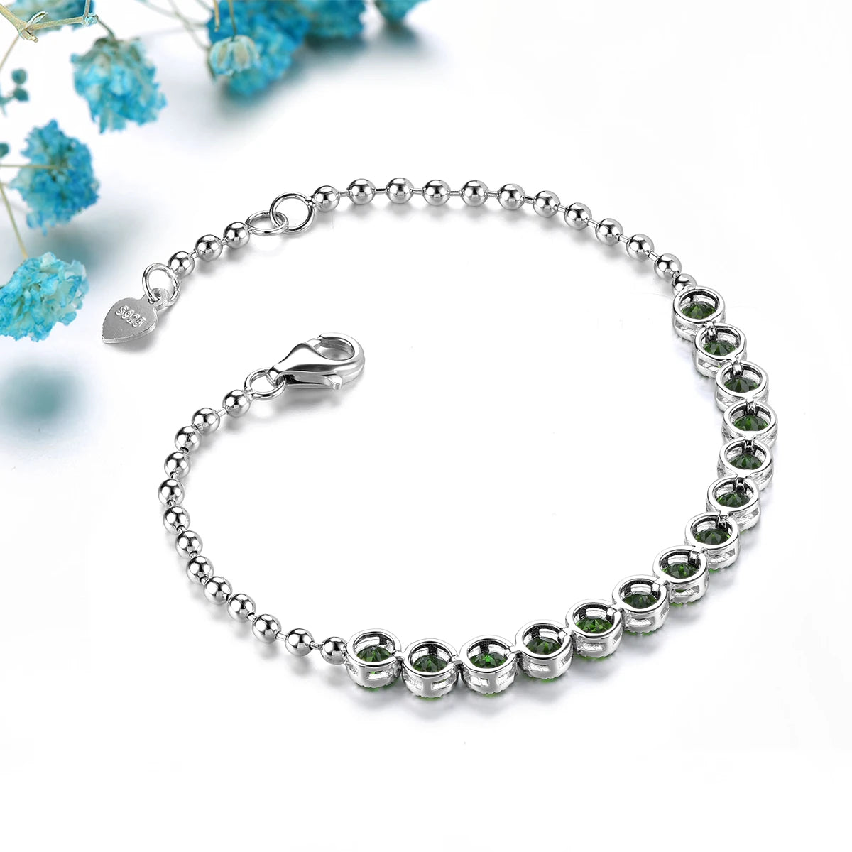 Natural Chrome Diopside Solid Sterling Silver Bracelet 2.9 Carats Genuine Green Gemstone Classic