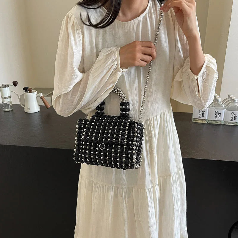 Black Small Square Bag Tote Handmde