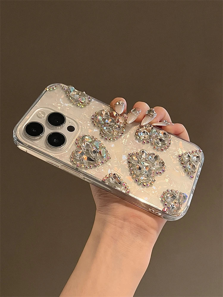 Glitter Diamond Phone Case For iPhone16 15 14 13 12 11 16ProMax XR Samsung S21 S22 S23 S24 Ultra Plus Fe Note20 Love Heart Cover