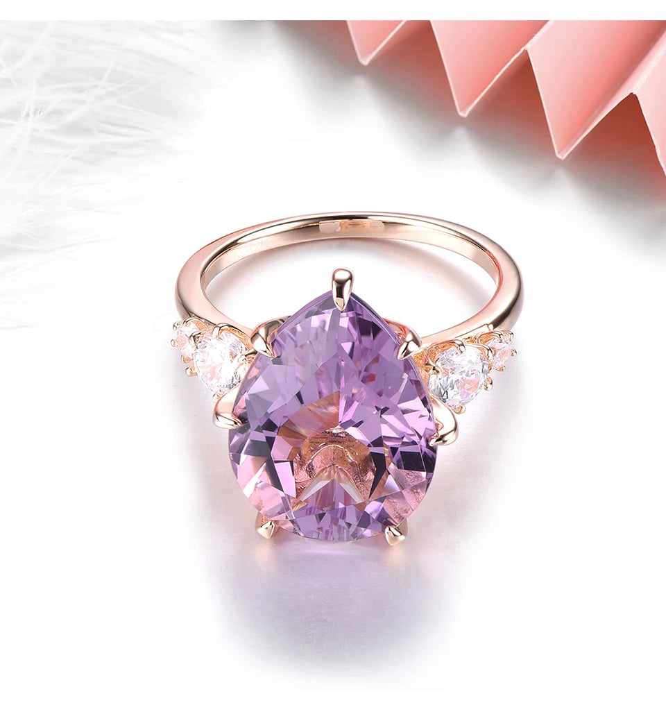 Natural Pink Amethyst Silver Rose Gold Plated 8 Carats Genuine Gemstone Women's Romantic Fine Jewelrys Christmas New Year Gifts