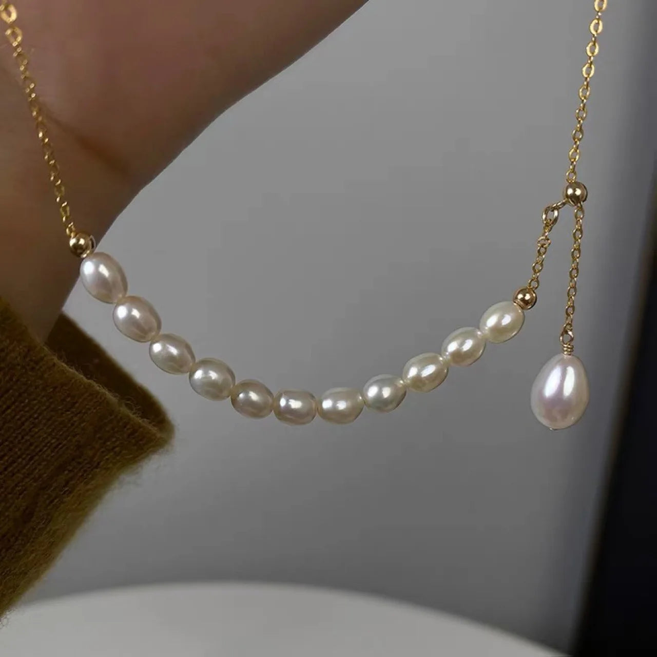 100% Natural Bright Freshwater Pearl 14K Gold Filled Ladies Adjustable Necklace Promotion Jewelry