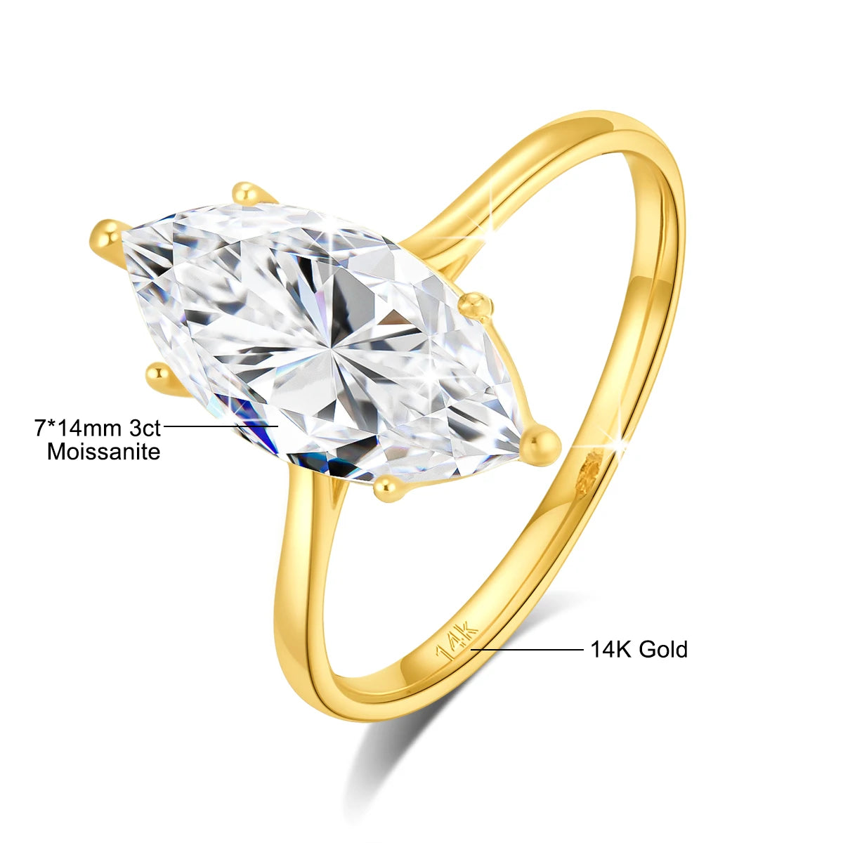 Cut Moissanite Ring 3ct 14k Gold 100% Real Stone Engagement K Gold  Jewelry