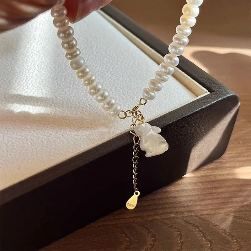 100% Natural Freshwater Pearl 14K Gold Filled Lovely Rabbit Animal Design Female Charm Bracelet Jewelry Gift