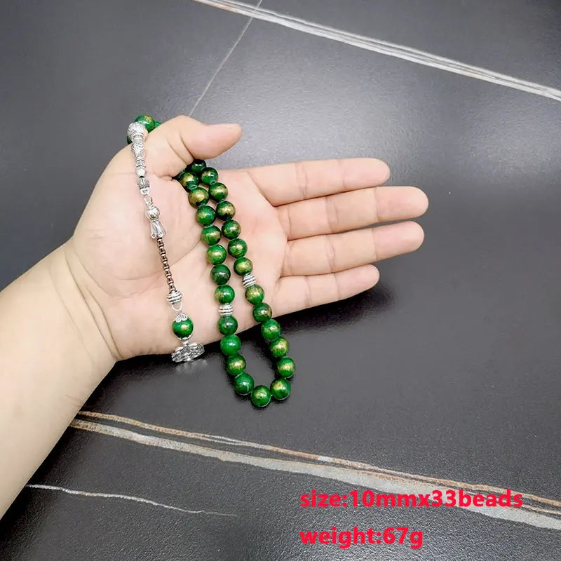 Tasbih green JASPER stone Muslim Bracelets misbaha Eid Adha Gift prayer beads islam Jewelry Saudi arabia Fashion Accessories