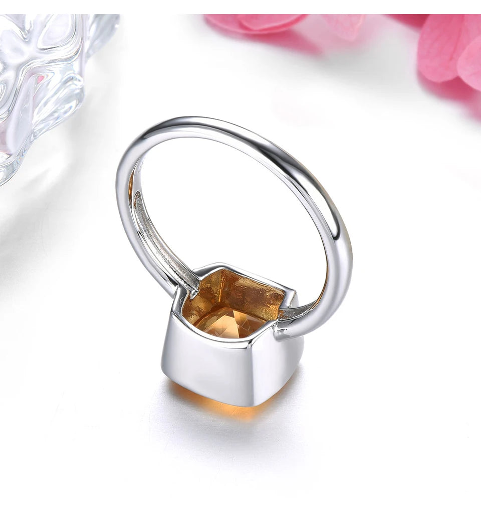 Natural Citrine Solid Silver Rings 1.9 Carats Genuine Gemstone Classic