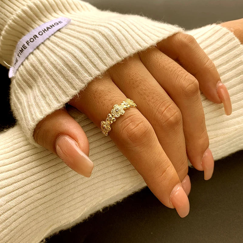 Personalized Forest Genuine S925 Silver 14K Gold Small Wreath Versatile Women's Ring