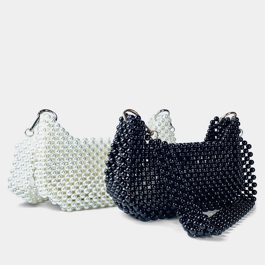 New Chinese style socialite hand woven armpit small square bag bead pearl saddle bag banquet shoulder bag