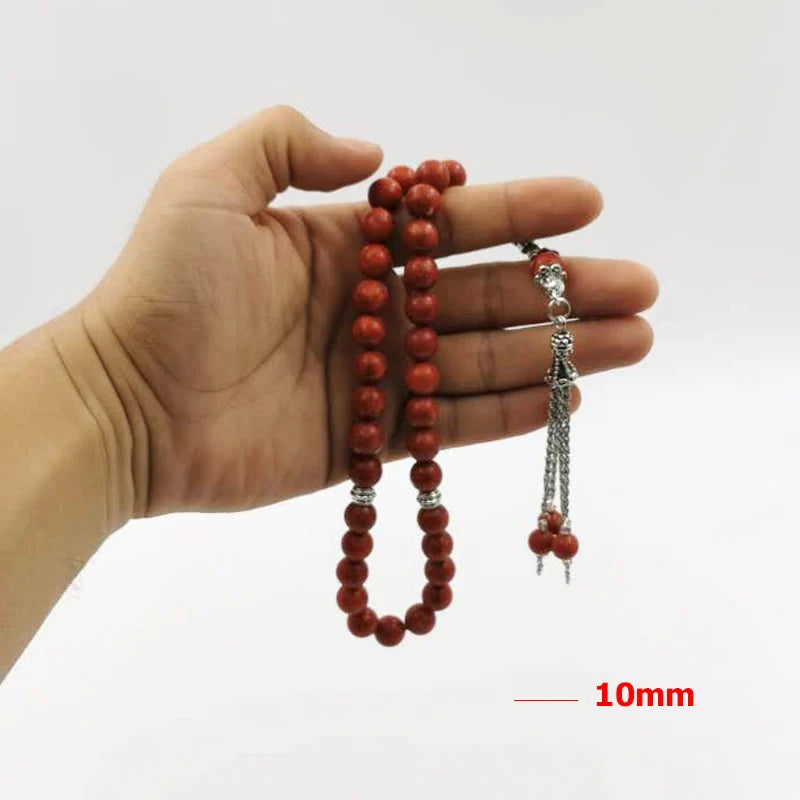 Tasbih Natural red grass coral Muslim gemstone prayer beads bracelet gift For Eid ramadan arabic rosary fashion accessories