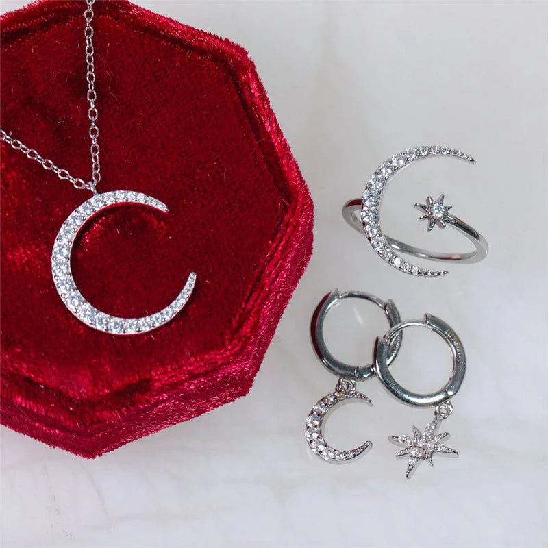 Star Moon Design Ring 925 Sterling