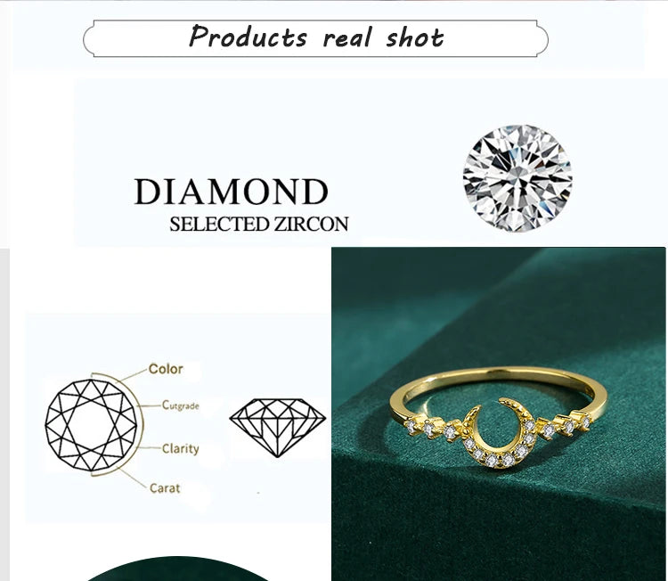 Gold Moon  Crystal Diamond S925 Silver Zircon Jewelry