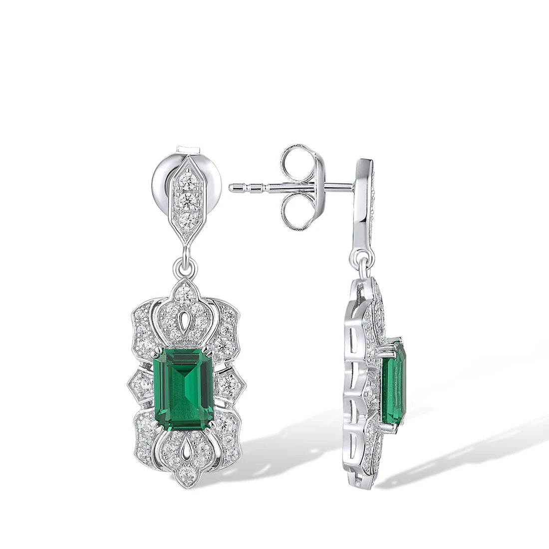 925 Sterling Silver Stud Earrings  Green Spinel Long Grand  Jewelry