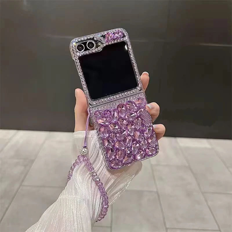 Korea Luxury Crystal Elegant Diamond Wrist Phone Case Cover For Samsung Galaxy Z Flip 3 4 5 6 F7110