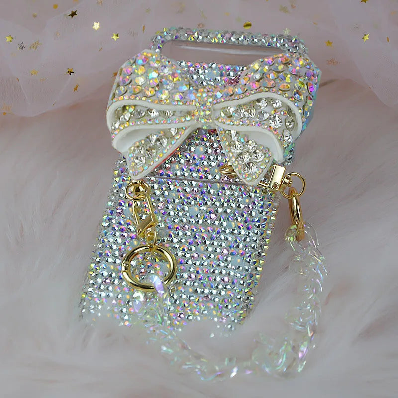 For Samsung Galaxy Z Flip 6 5 4 3 5G F7110 F7070 Luxury Rhinestones Crystal Shinny Cute Diamond Bow Phone Case Cover