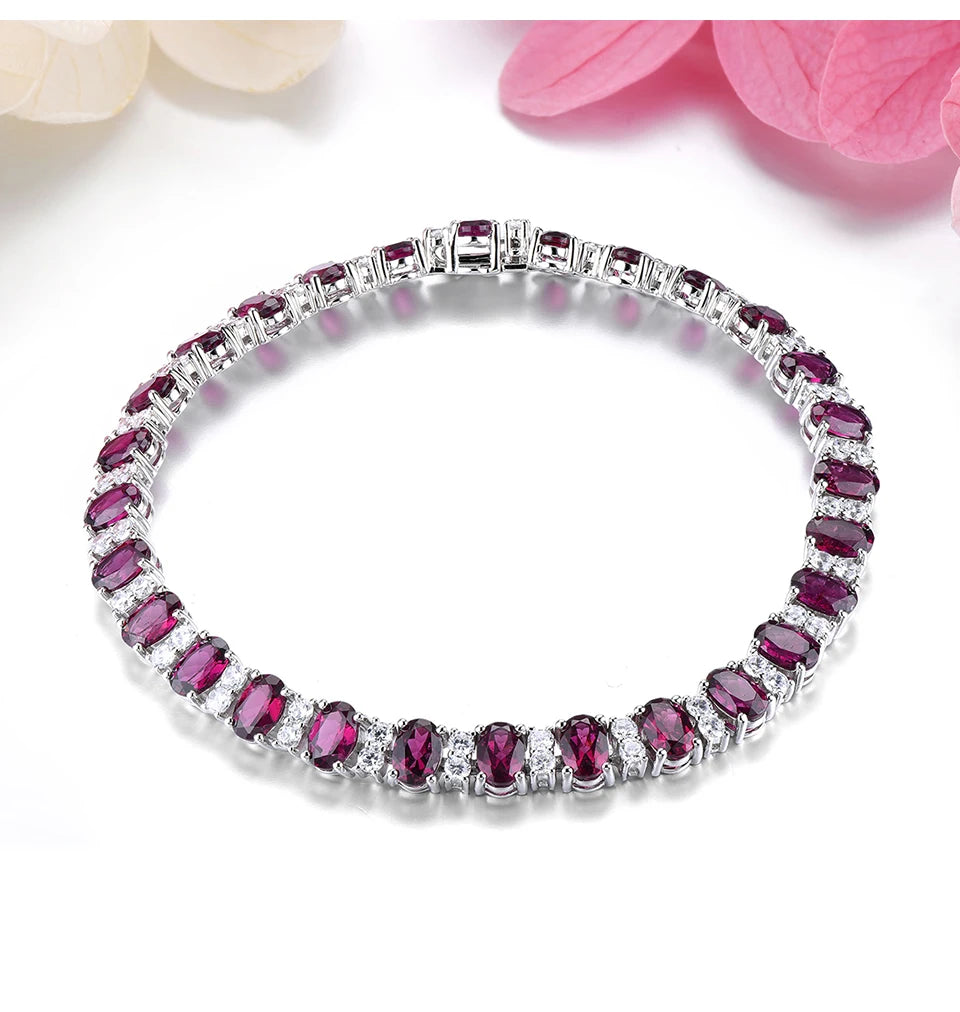 Natural Rhodolite Garnet Silver Bracelet 19 Carats Genuine Rose Garnet  Classic Style Luxury