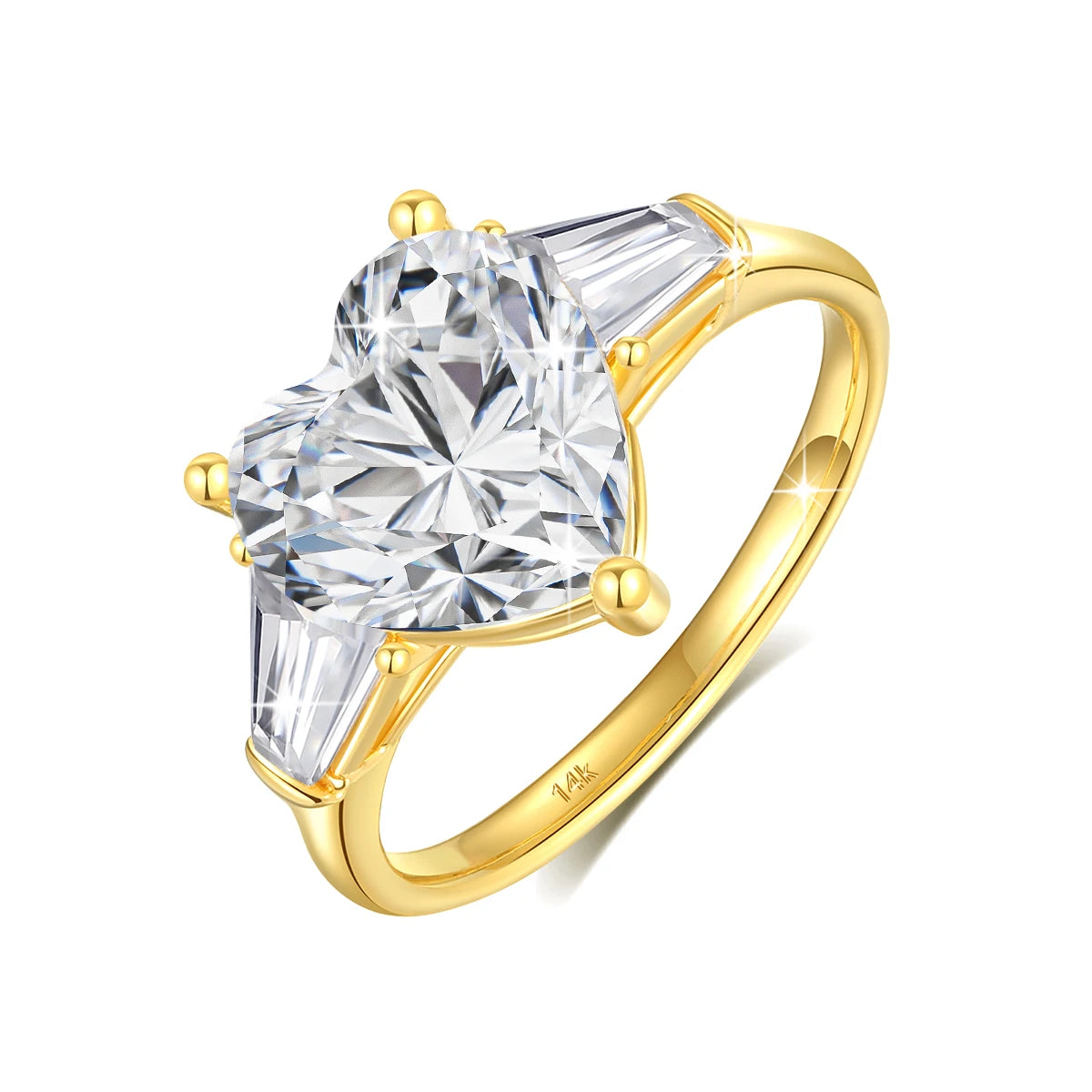 100% Real 14K Gold Heart  Ring  Diamond Engagement Jewelry  Trend