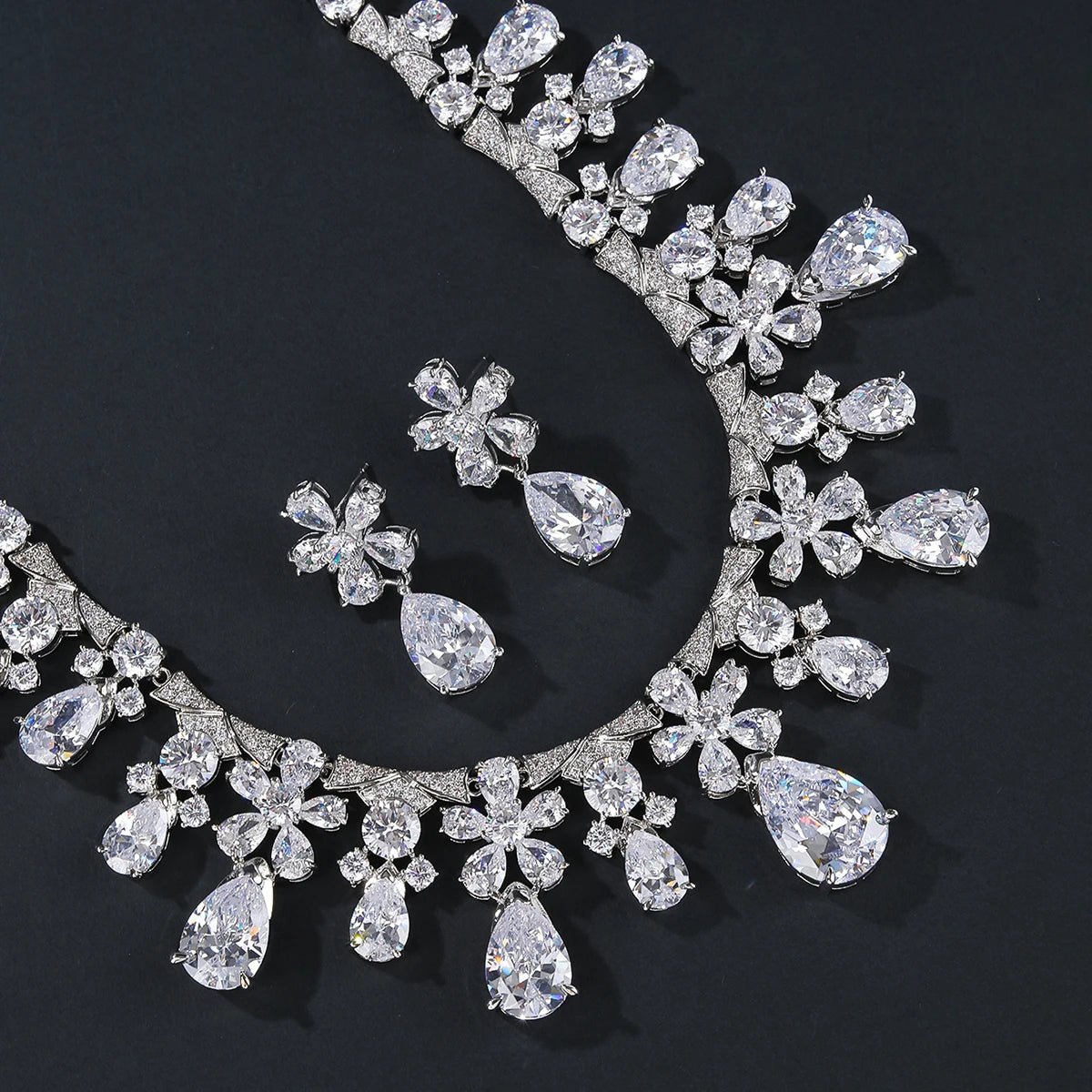 Luxury   Zirconia Flower  Set  Wedding Jewelry