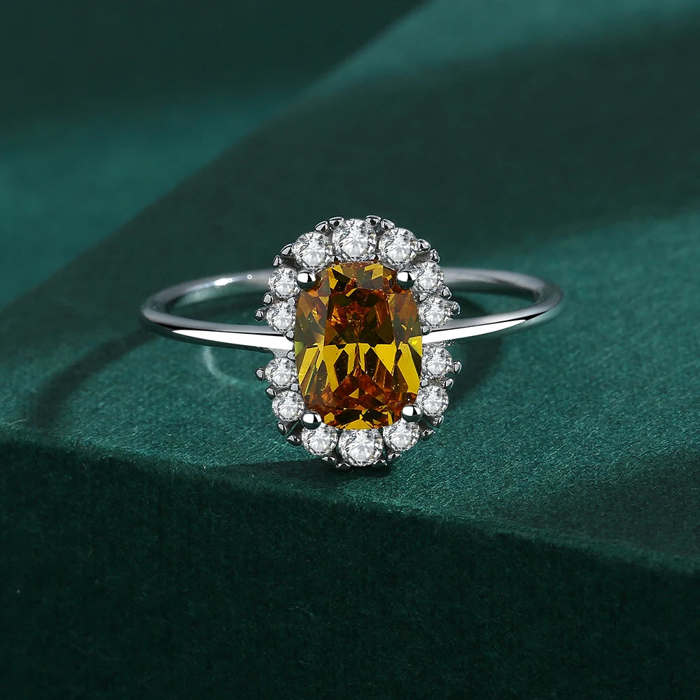 2022 NEW Exquisite Citrine Ring For Women Yellow Gold Real S925 Silver Crystal Diamond Engagement Valentine's Day Gift Jewelry