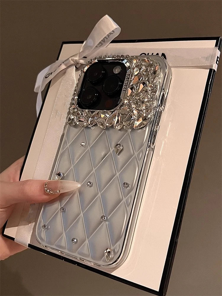 Bling Diamond SilIver Color Phone Cases For iPhone 11 12 13 14 15 16 Pro Max High-end Camera Protection Silicone Glitter Cover