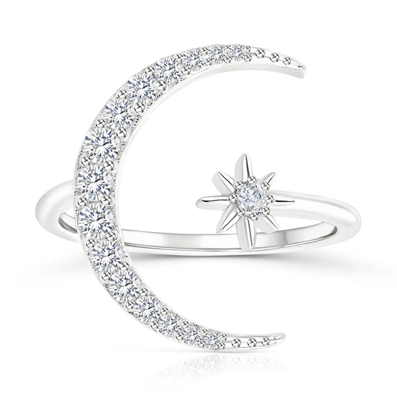 Star Moon Design Ring 925 Sterling