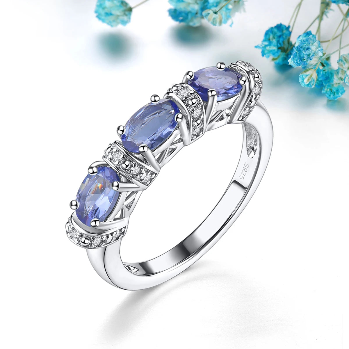 Natural Tanzanite Solid Sterling Silver Rings 1.35 Carats Genuine Gemstone Classic Fine Jewelry Decorations S925