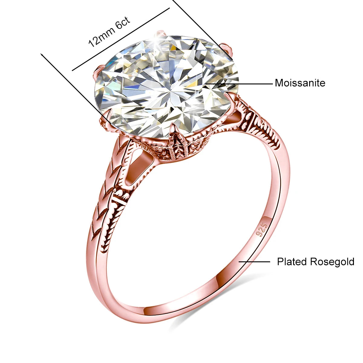 Round Ring Rose Gold Silver With Certificate Luxury Jewelry