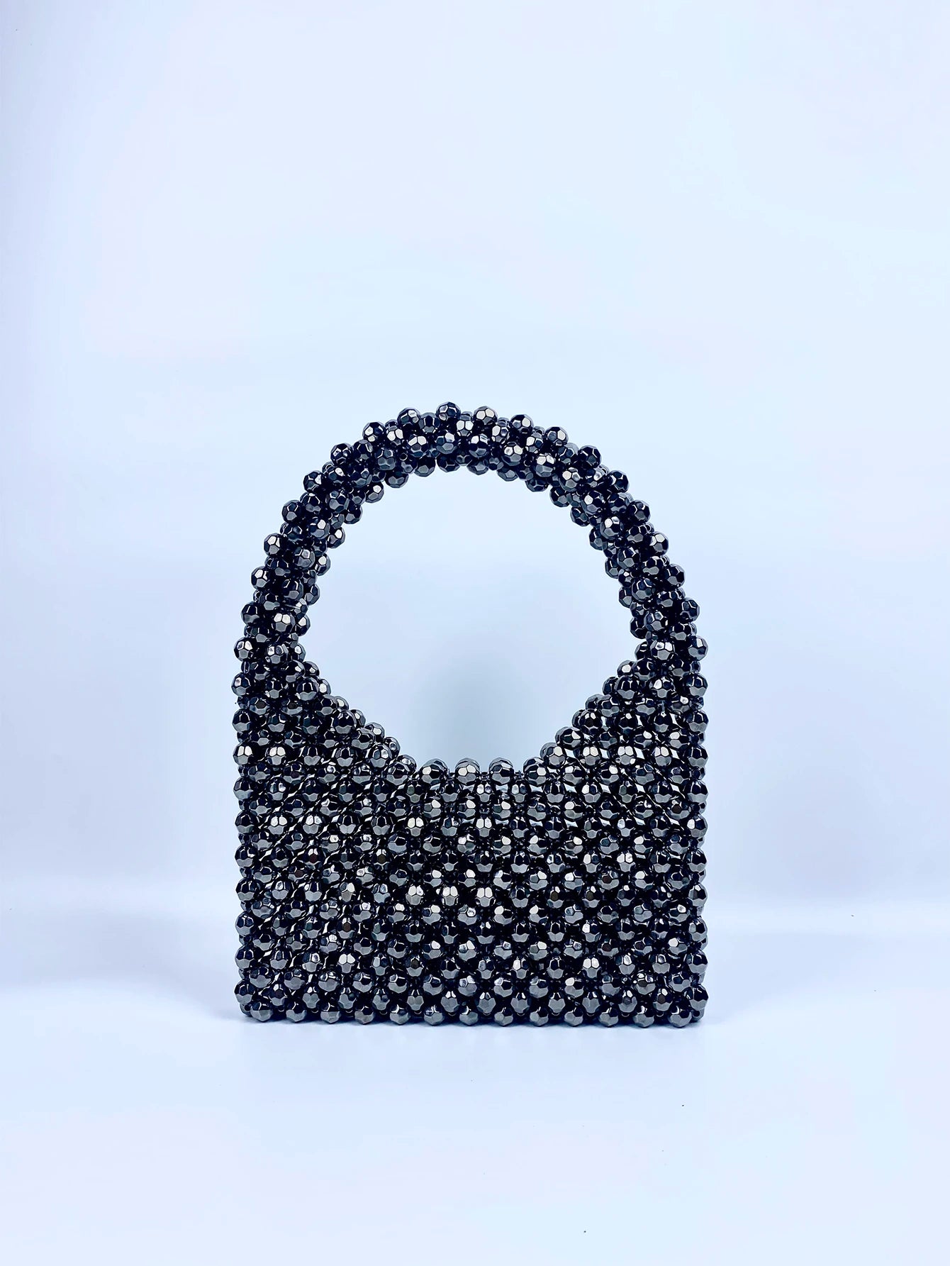 New dark gray corner bead beaded bag for girls French DIY homemade versatile niche design portable bucket woven bag