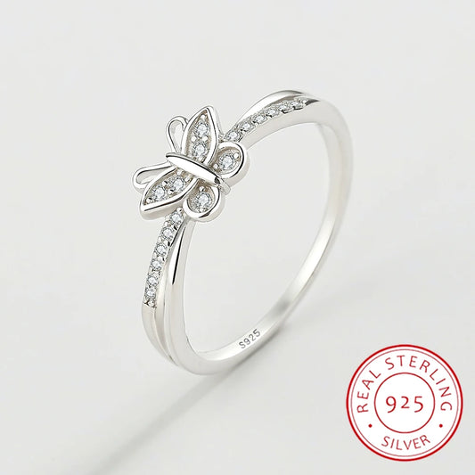 2022 NEW Simple Animal Butterfly Couple Ring For Women Real S925 Silver Diamond Zircon Engagement Christmas Gift Jewelry