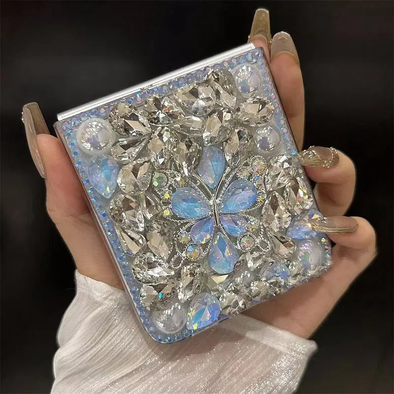 Cute Stone Crystal Pearl Elegant Butterfly Diamond Wrist Phone Case Cover For Samsung Galaxy  Z Flip 3 4 5 6 ZFLIP6