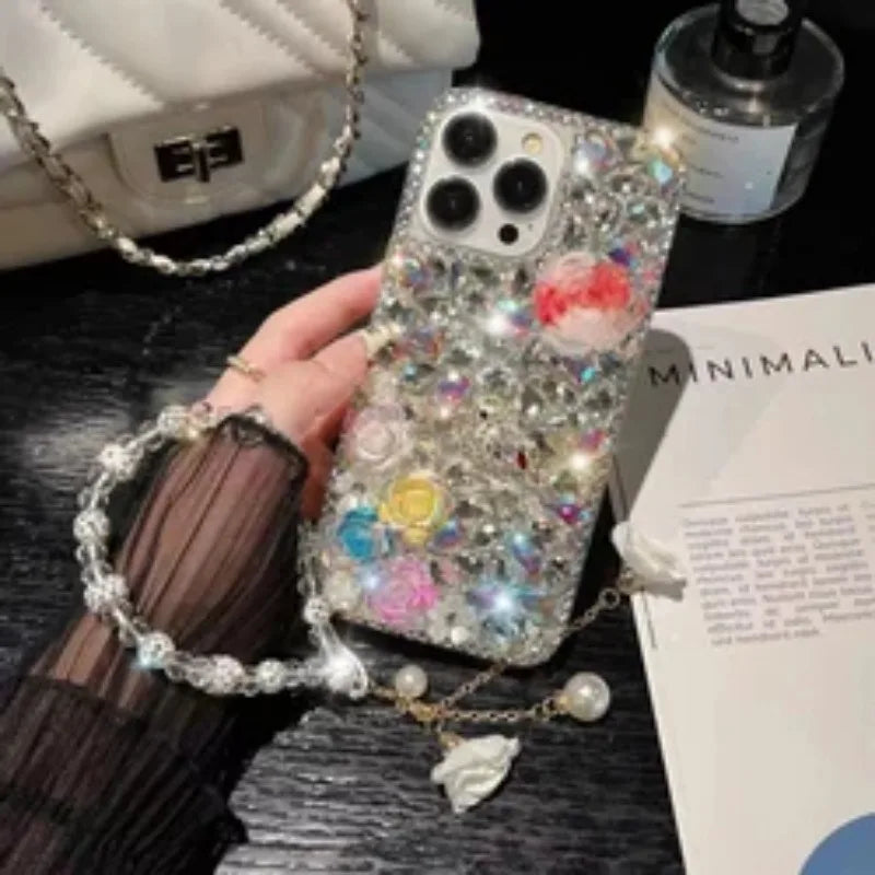 Phone Case with Chain for Huawei P50Pro, P40, Mate30, Honor 9X, 50, 60Pro, Songs Birds Scent Flowers, Diamond