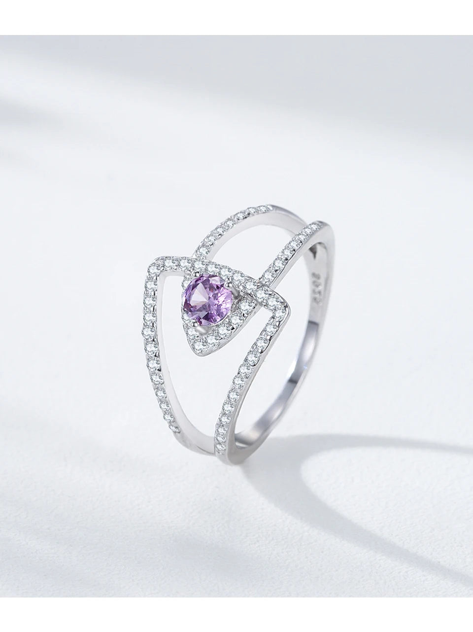 925 Sterling Silver Purple Zircon Hollow Double-Layer Ring For Women Vintage Jewelry