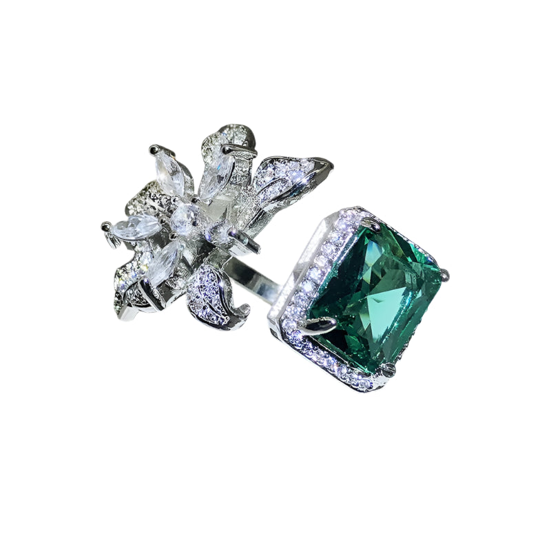 Asymmetric Flower Emerald Square Full Diamond Adjustable Jewelry