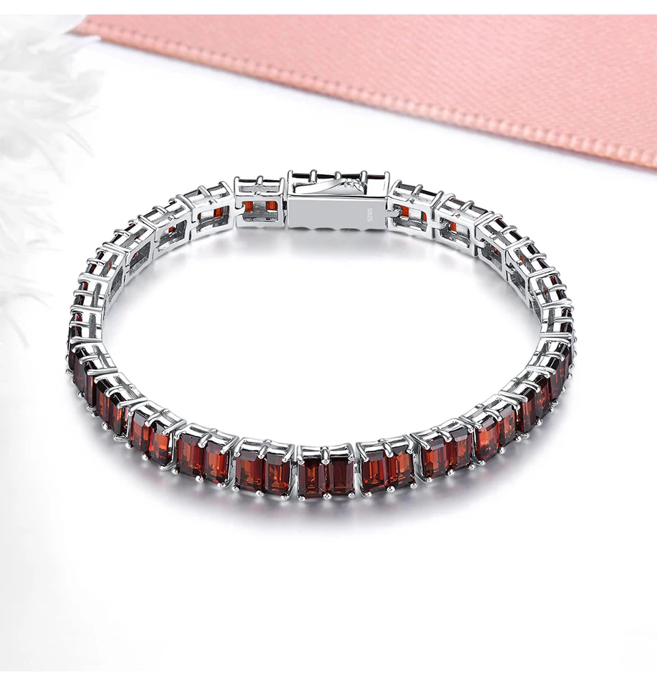 Natural Red Garnet Solid Sterling Silver Bracelet 17.8 Carats Genuine