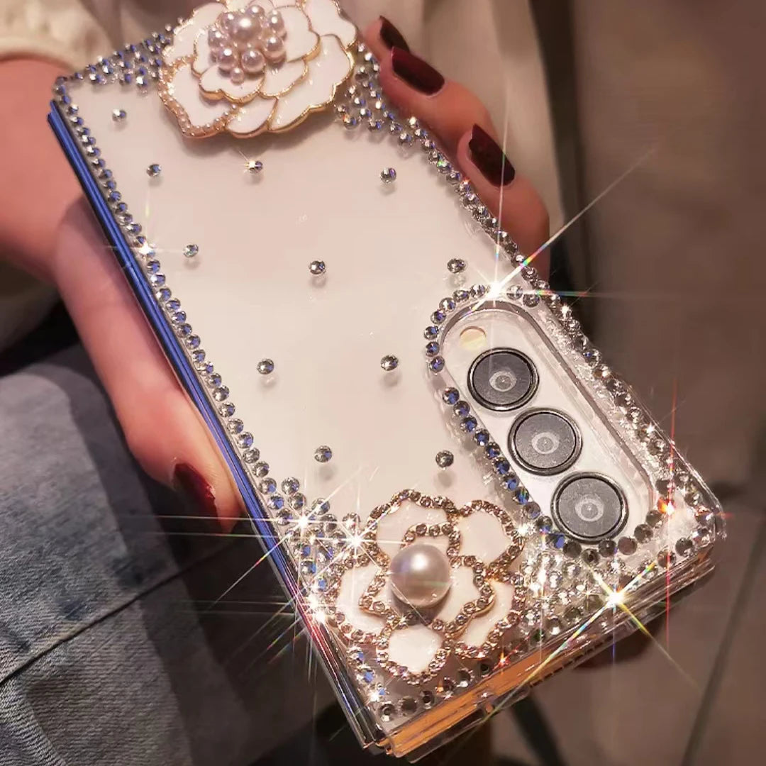 For Samsung Galaxy Z Fold 3 4 5 Luxury Cute Bling Brilliant  Diamond Crystal Flower Phone Case Cover