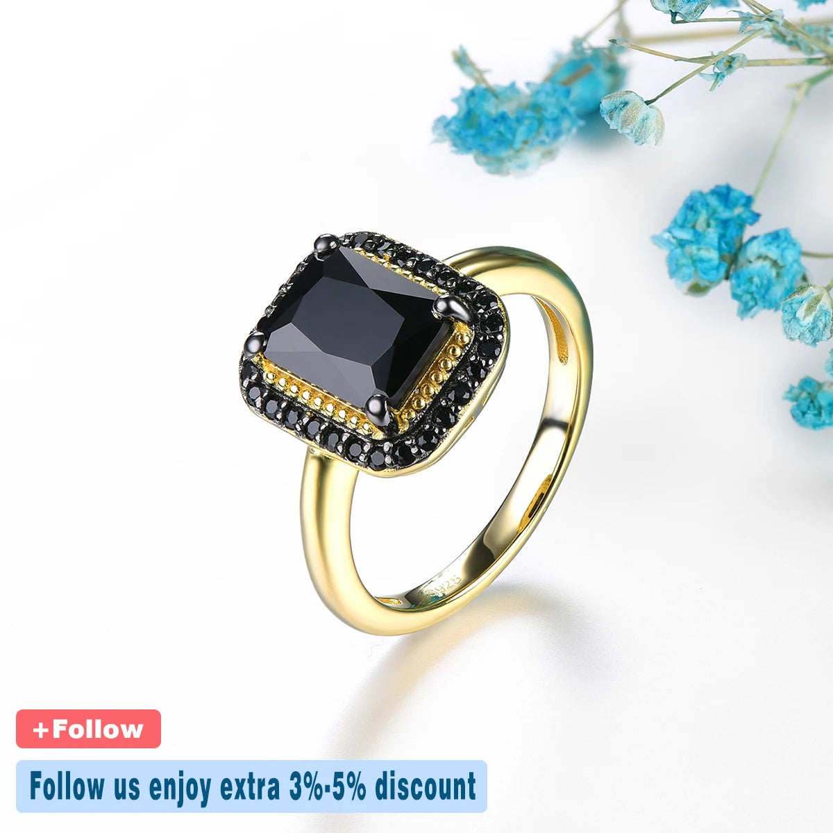 Natural Black Spinel Sterling Silver Yellow Gold Plated 2.6 Carats Genuine Gemstone Classic  Luxury