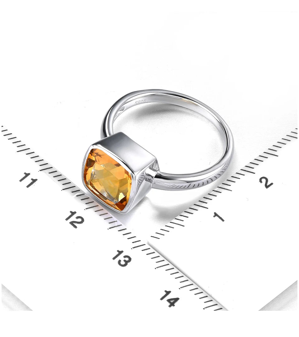 Natural Citrine Solid Silver Rings 1.9 Carats Genuine Gemstone Classic