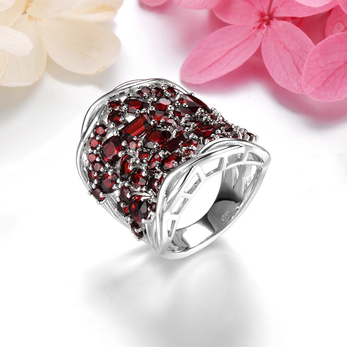 Natural Red Garnet Solid Silver Rings 6.8 Carats Genuine Gemstone Gorgerous Luxury Unique Original Design S925 Unisex Style