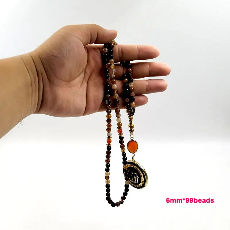 Tasbih Necklace Muslim  agate beads with islamic pendant