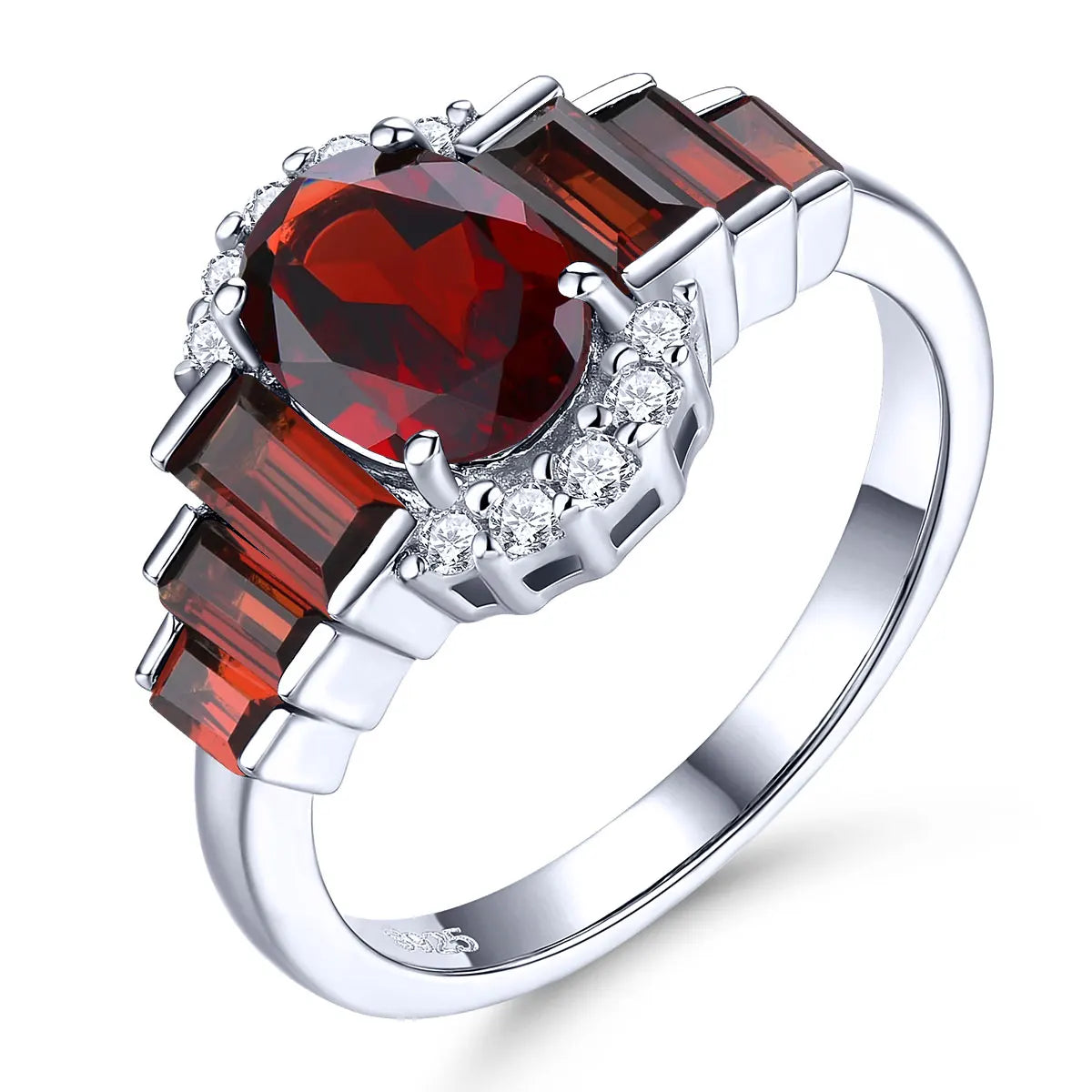 Natural Red Garnet Sterling Silver Rings 2.3 Carats Genuine S925 Fine Jewelrys