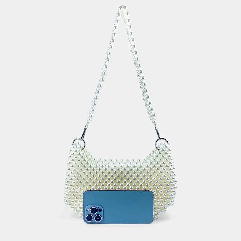 New Chinese style socialite hand woven armpit small square bag bead pearl saddle bag banquet shoulder bag