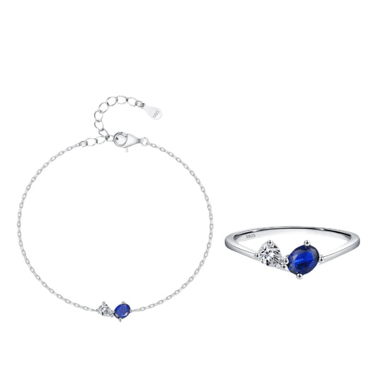 Unique 925 Sterling Silver White Blue Zircon Ring Bracelet  Jewelry Set