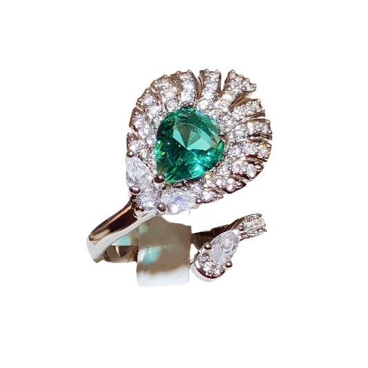 Unique Irregular Peacock Tail Oval Emerald Full Diamond Zirconia  Jewelry