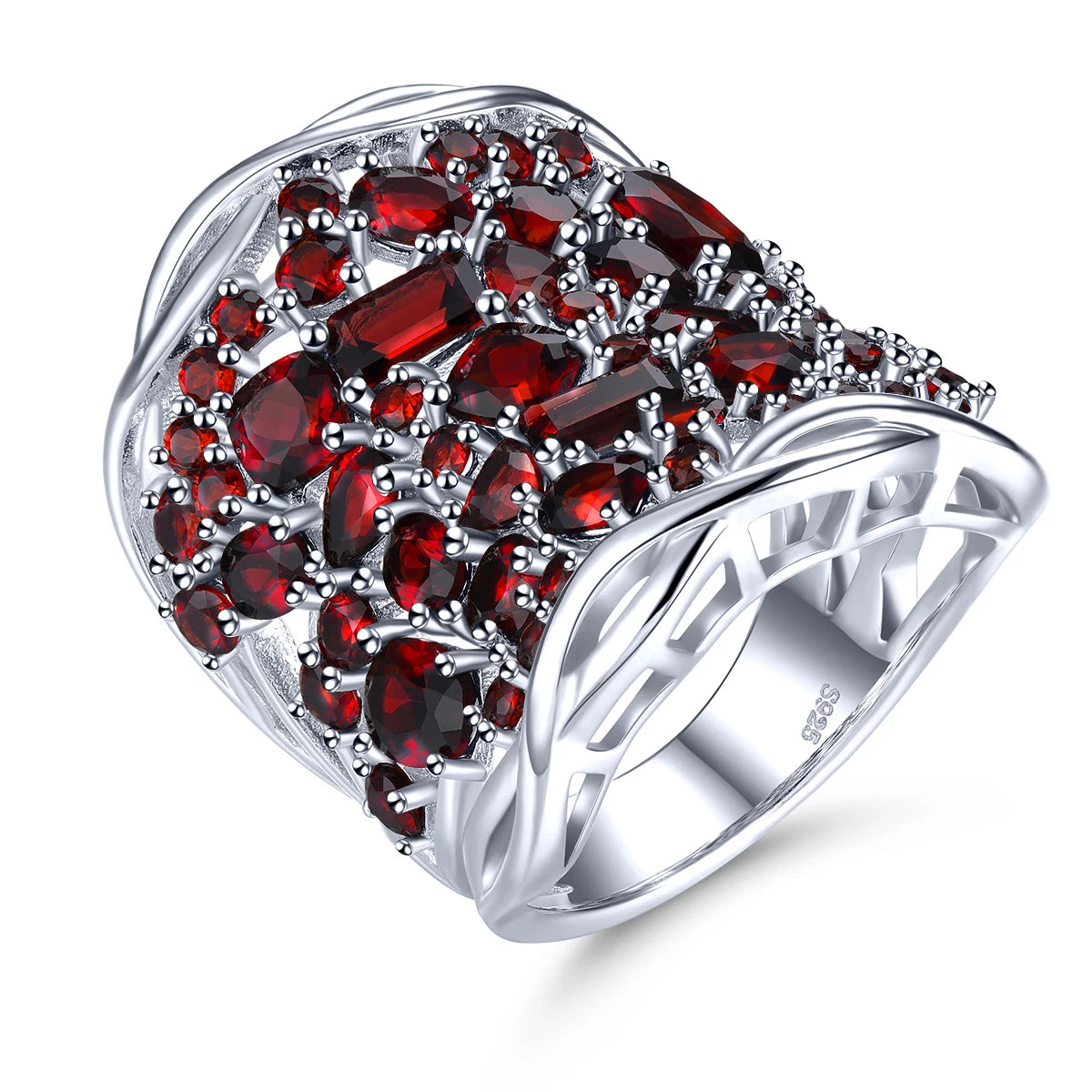 Natural Red Garnet Solid Silver Rings 6.8 Carats Genuine Gemstone Gorgerous Luxury Unique Original Design S925 Unisex Style