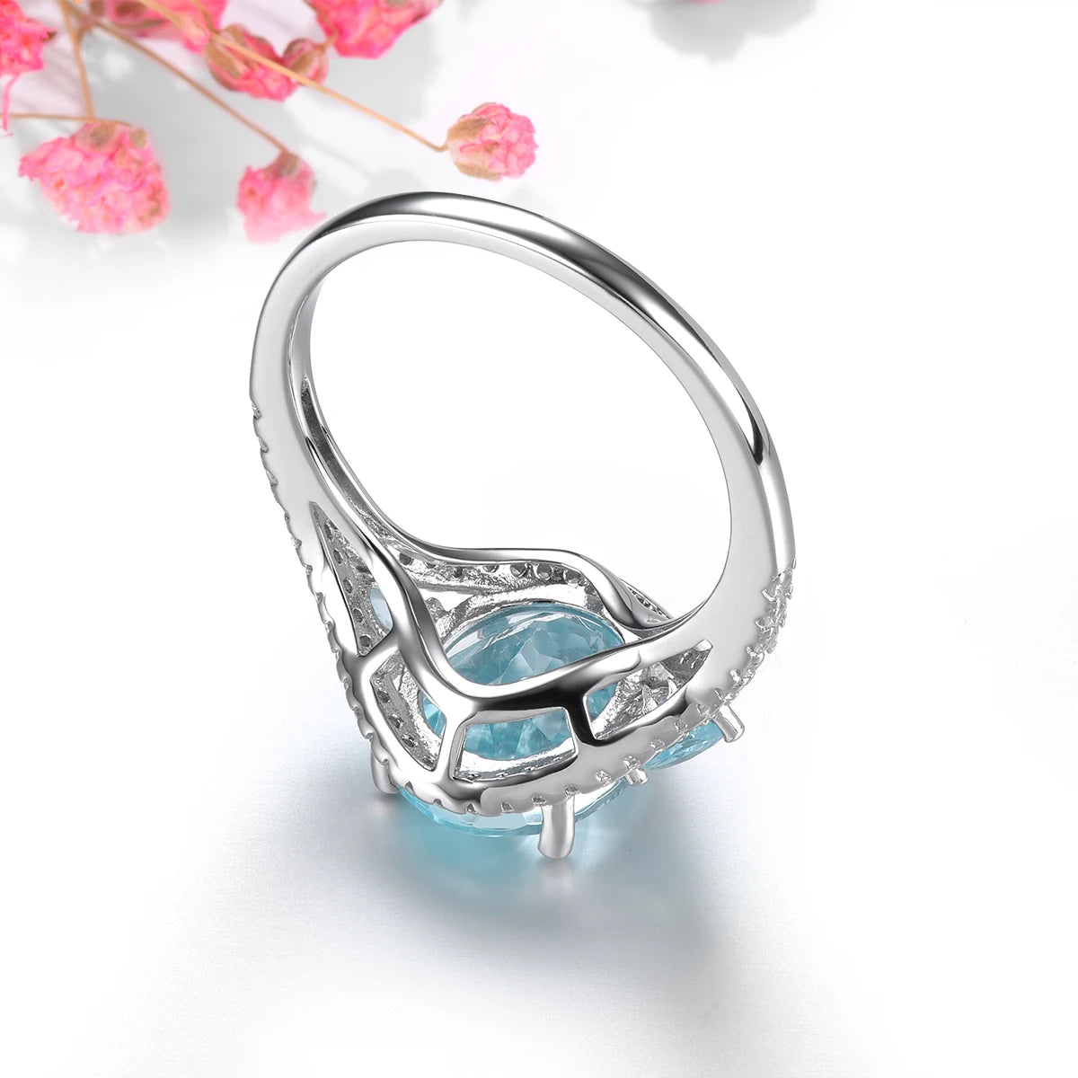 Natural Sky Blue Topaz Solid Sterling Silver Rings 5.2 Carats Genuine Gemstone  Jewelry Style S925