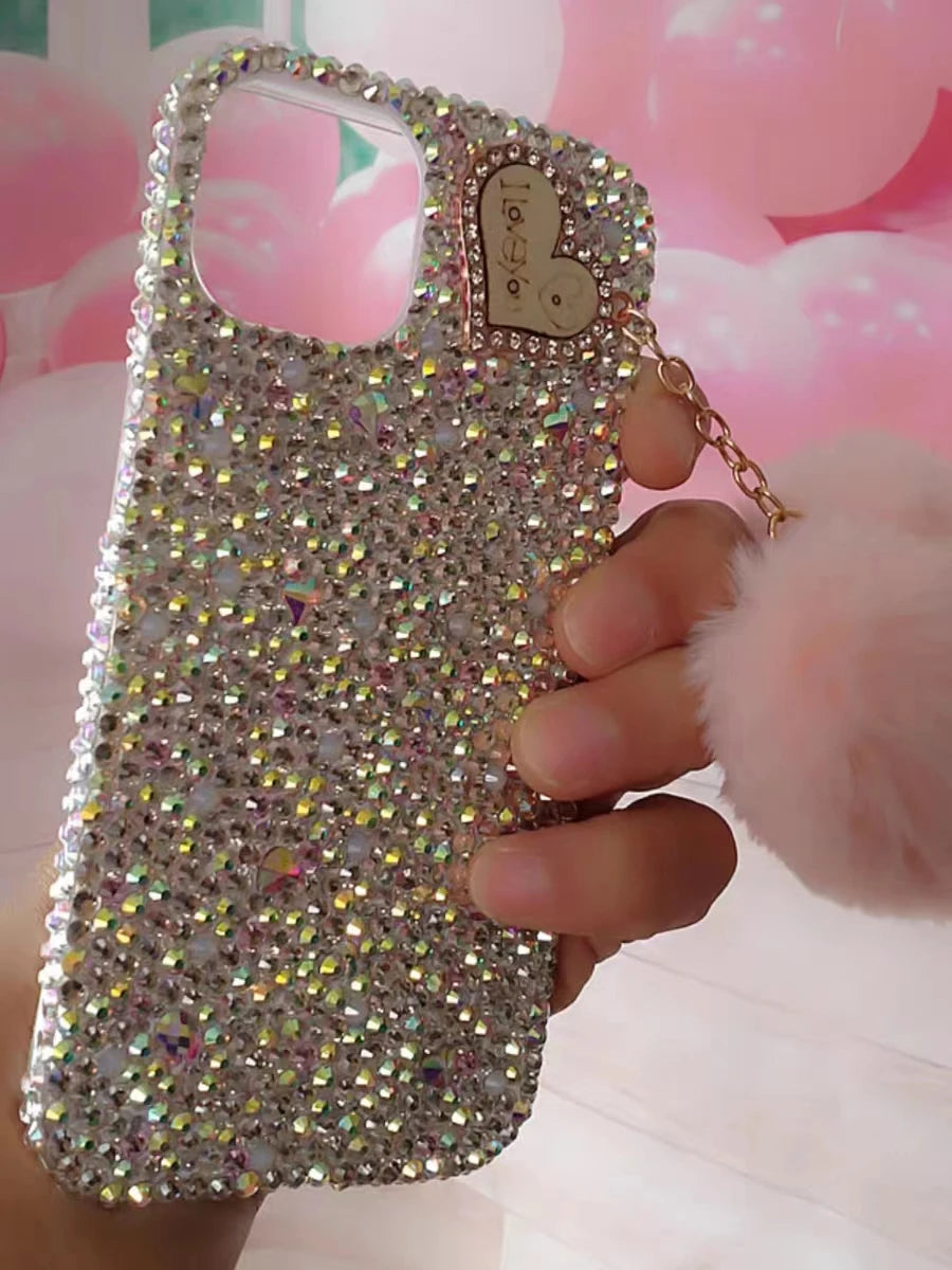 Crystal Diamond Bow Wrist Fur Phone Case For iPhone 15 12 13 14 11 Pro Max Plus Samsung Galaxy S22 S21 S23 S24 FE Ultra Note 20