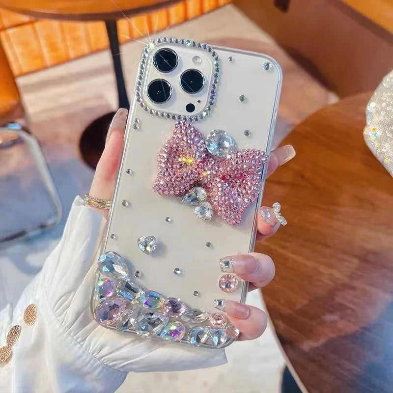 Man-made Diamond Bowknot Phone Case for Huawei, P50Pro, P40, Mate 40, Honor 9X, 50, 60Pro, Rhinestone