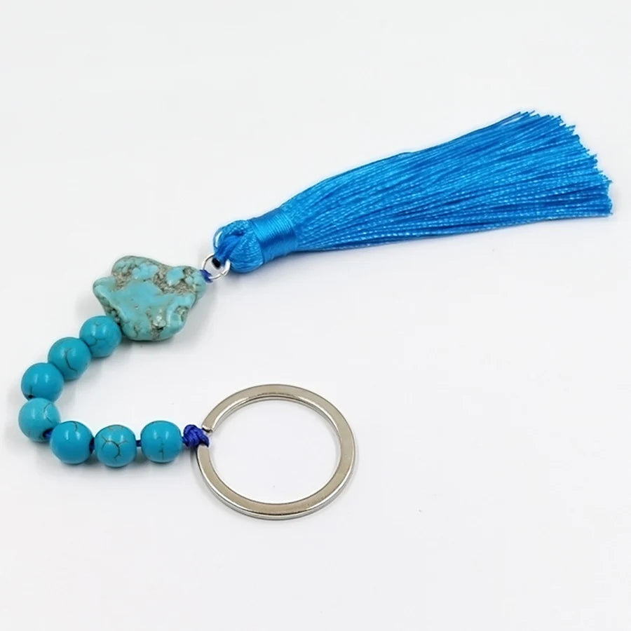 Natural Turquoise stone keychain Hand made man fashion accessories gift key ring