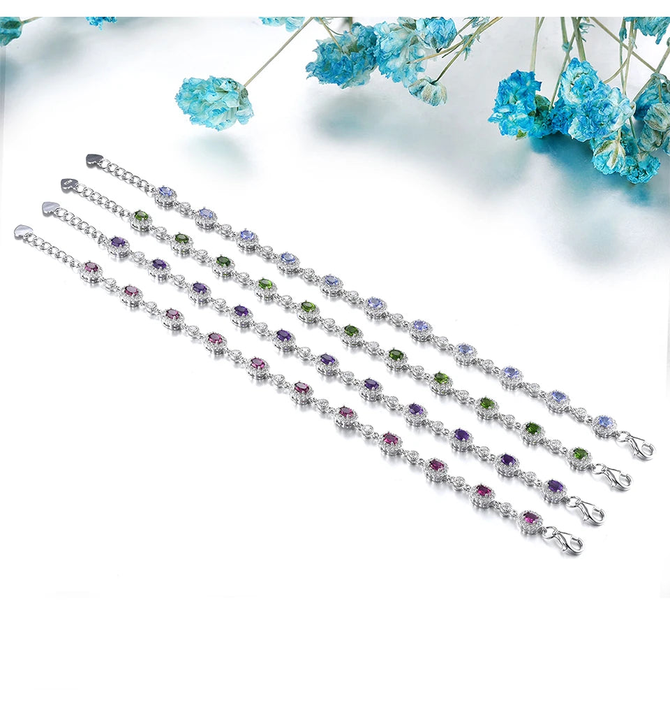 Natural Genuine Tanzanite Solid Sterling Silver Bracelets 2 Carats Rhodium Plated  S925 Classic