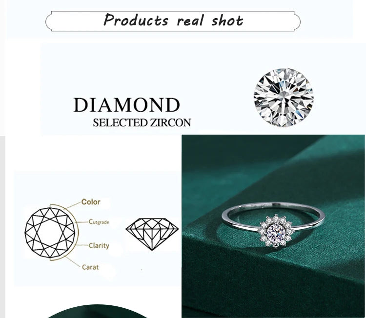 2022 NEW Classic Flowers Ring For Women Sparkling Finger Small Diamond Zircon Real S925 Silver  Valentine's Day Gift Jewelry